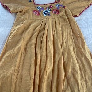 Madewell Mustard Yellow Mini Dress with Embroidered Floral Design